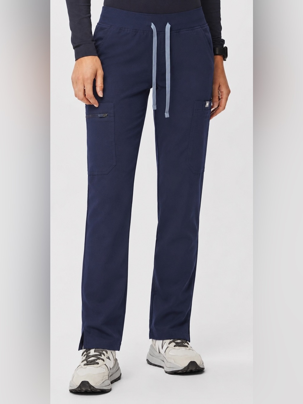 FIGS Yola Skinny Scrub Pants Medium Navy Gray Drawstring 11 Pocket